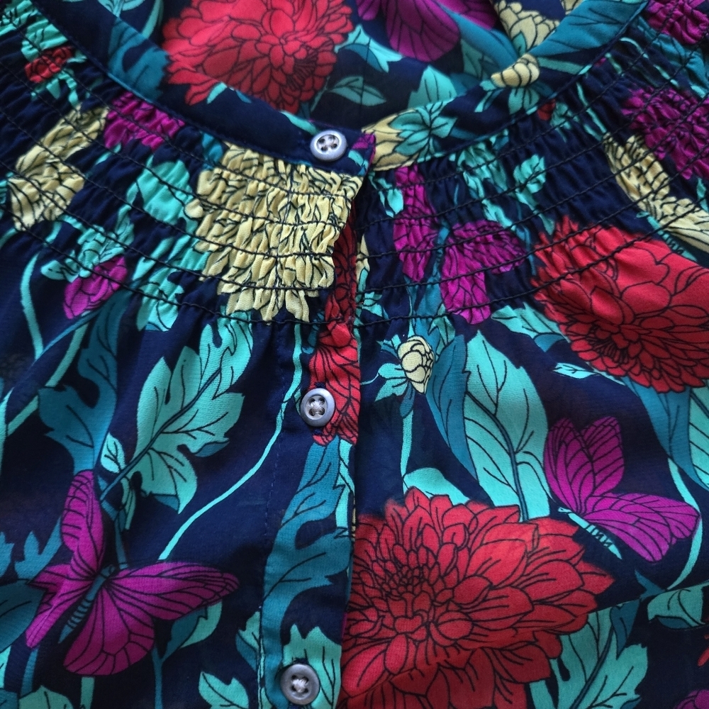 Banana Republic Smocked Floral Butterfly Womens Large Button Blouse Top - Picture 8 of 9